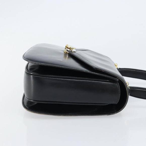 GUCCI Hand Bag Leather Black Gold Auth ka2600