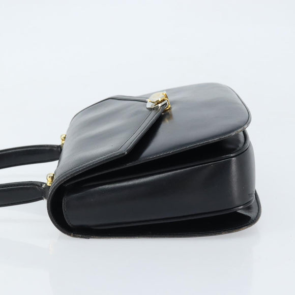 GUCCI Hand Bag Leather Black Gold Auth ka2600