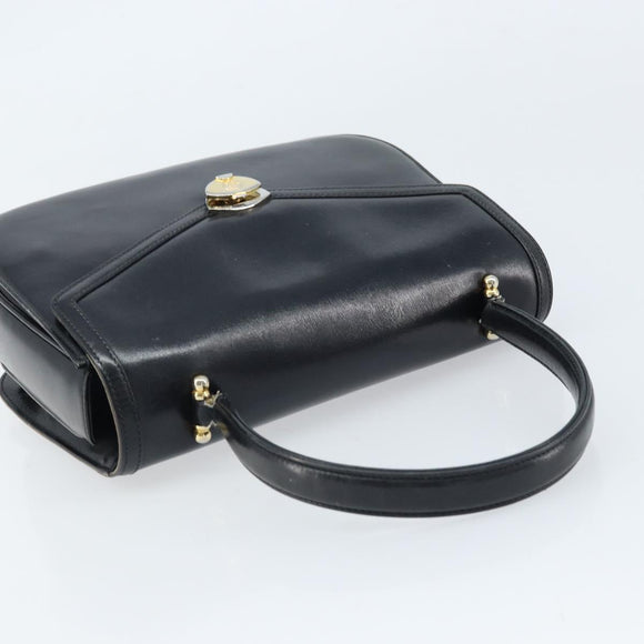 GUCCI Hand Bag Leather Black Gold Auth ka2600