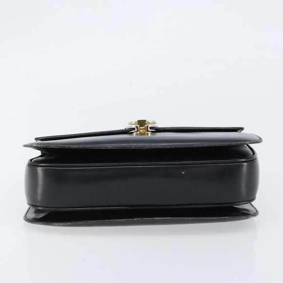 GUCCI Hand Bag Leather Black Gold Auth ka2600