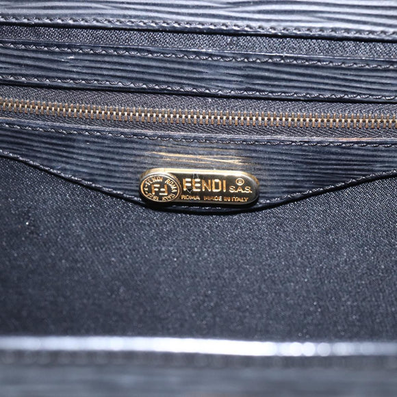 FENDI Hand Bag Leather Black Gold Auth ka2601