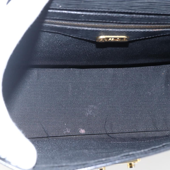FENDI Hand Bag Leather Black Gold Auth ka2601