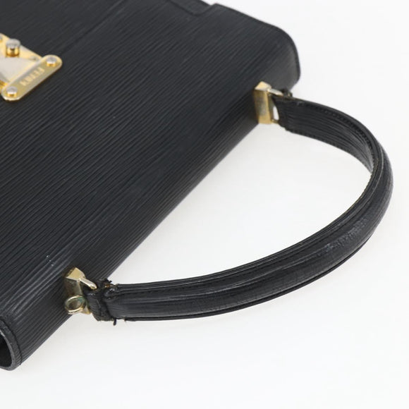 FENDI Hand Bag Leather Black Gold Auth ka2601