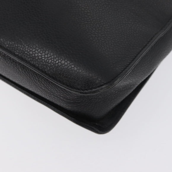 CHANEL Business Bag Caviar Skin Black Gold CC Auth ka2603