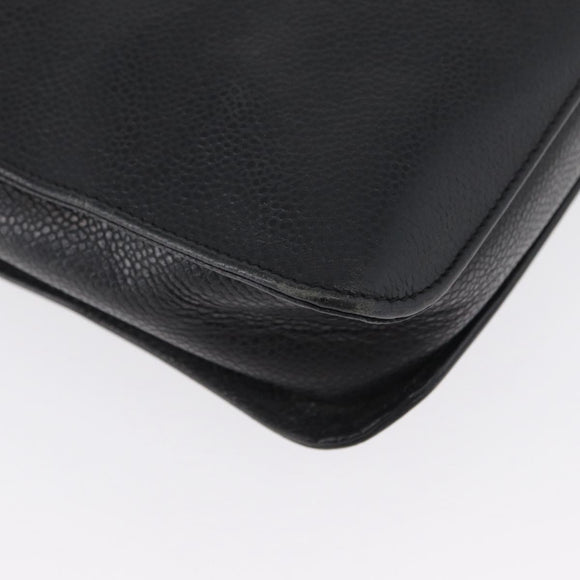 CHANEL Business Bag Caviar Skin Black Gold CC Auth ka2603