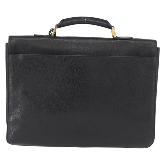 CHANEL Business Bag Caviar Skin Black Gold CC Auth ka2603