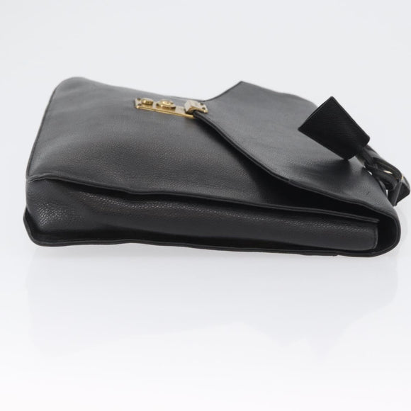 CHANEL Business Bag Caviar Skin Black Gold CC Auth ka2603