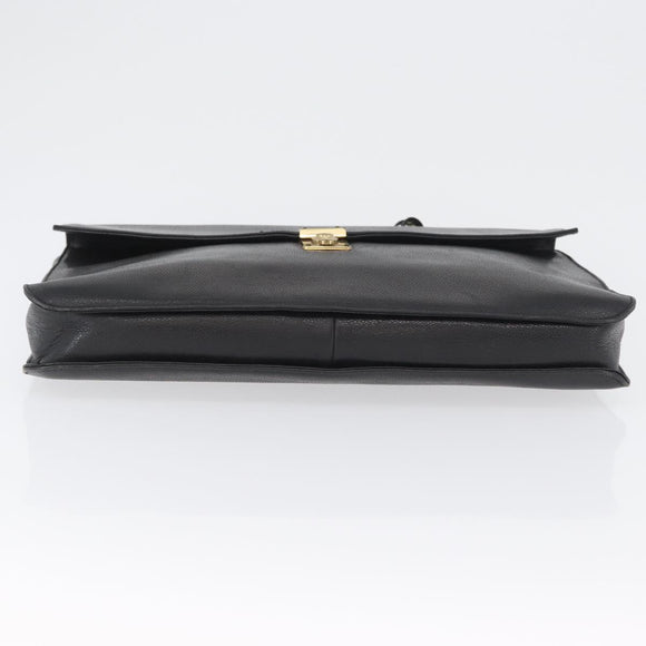 CHANEL Business Bag Caviar Skin Black Gold CC Auth ka2603