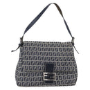 FENDI Zucchino Canvas Mamma Baguette Hand Bag Navy Silver Auth ka261-1