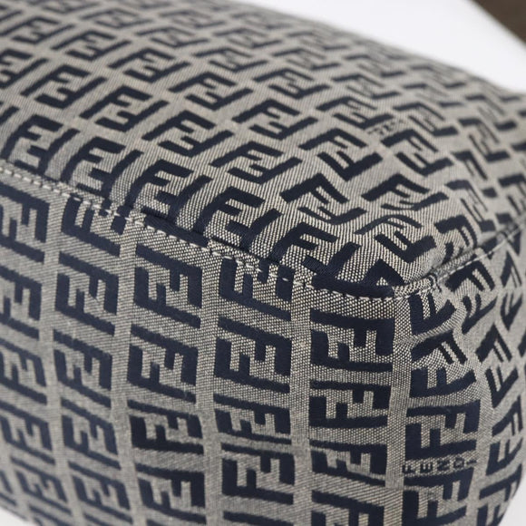 FENDI Zucchino Canvas Mamma Baguette Hand Bag Navy Silver Auth ka261