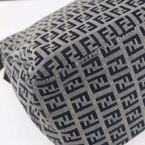 FENDI Zucchino Canvas Mamma Baguette Hand Bag Navy Silver Auth ka261