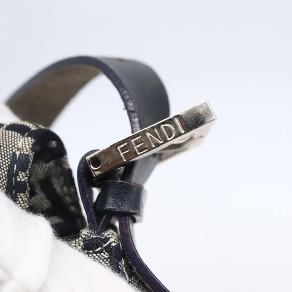 FENDI Zucchino Canvas Mamma Baguette Hand Bag Navy Silver Auth ka261