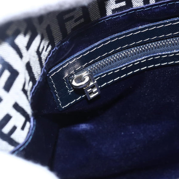 FENDI Zucchino Canvas Mamma Baguette Hand Bag Navy Silver Auth ka261