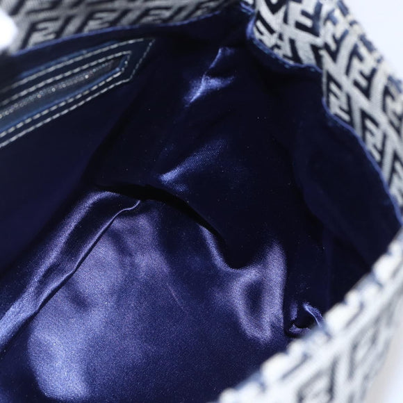 FENDI Zucchino Canvas Mamma Baguette Hand Bag Navy Silver Auth ka261