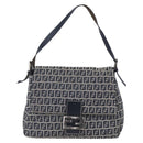 FENDI Zucchino Canvas Mamma Baguette Hand Bag Navy Silver Auth ka261-2