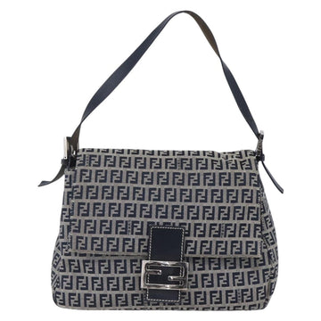 FENDI Zucchino Canvas Mamma Baguette Hand Bag Navy Silver Auth ka261 - 0