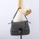 FENDI Zucchino Canvas Mamma Baguette Hand Bag Navy Silver Auth ka261-22
