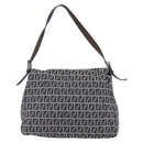 FENDI Zucchino Canvas Mamma Baguette Hand Bag Navy Silver Auth ka261-3