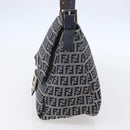 FENDI Zucchino Canvas Mamma Baguette Hand Bag Navy Silver Auth ka261-5