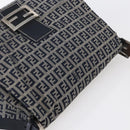 FENDI Zucchino Canvas Mamma Baguette Hand Bag Navy Silver Auth ka261-6