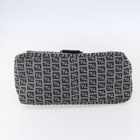 FENDI Zucchino Canvas Mamma Baguette Hand Bag Navy Silver Auth ka261
