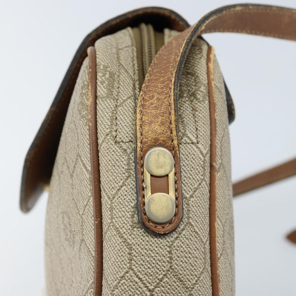 Christian Dior Honeycomb Canvas Umhängetasche PVC Beige Gold Auth ka2612