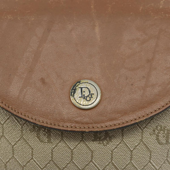 Christian Dior Honeycomb Canvas Umhängetasche PVC Beige Gold Auth ka2612