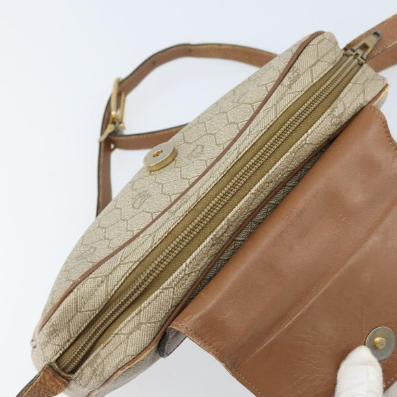 Christian Dior Honeycomb Canvas Umhängetasche PVC Beige Gold Auth ka2612