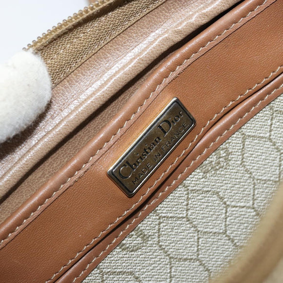 Christian Dior Honeycomb Canvas Umhängetasche PVC Beige Gold Auth ka2612