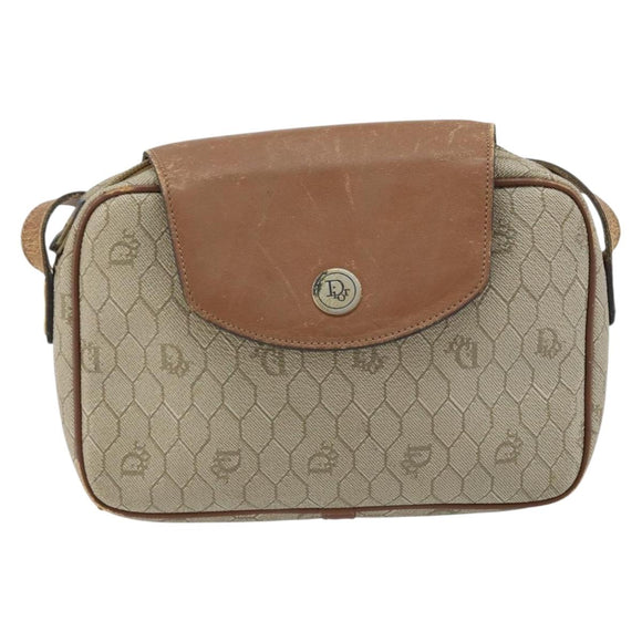 Christian Dior Honeycomb Canvas Umhängetasche PVC Beige Gold Auth ka2612