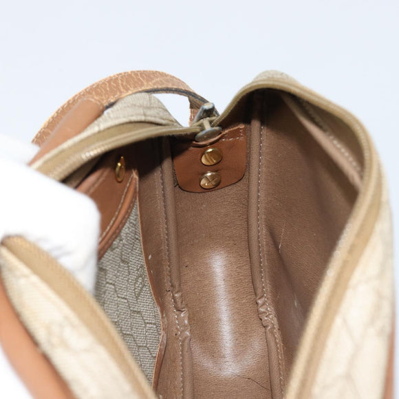 Christian Dior Honeycomb Canvas Umhängetasche PVC Beige Gold Auth ka2612