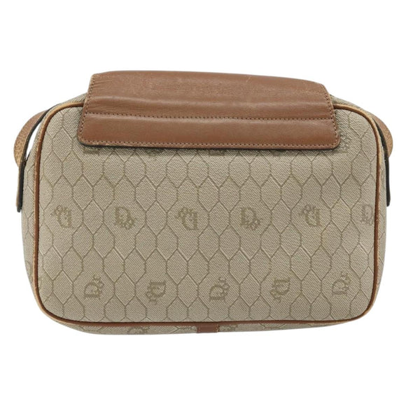Christian Dior Honeycomb Canvas Umhängetasche PVC Beige Gold Auth ka2612
