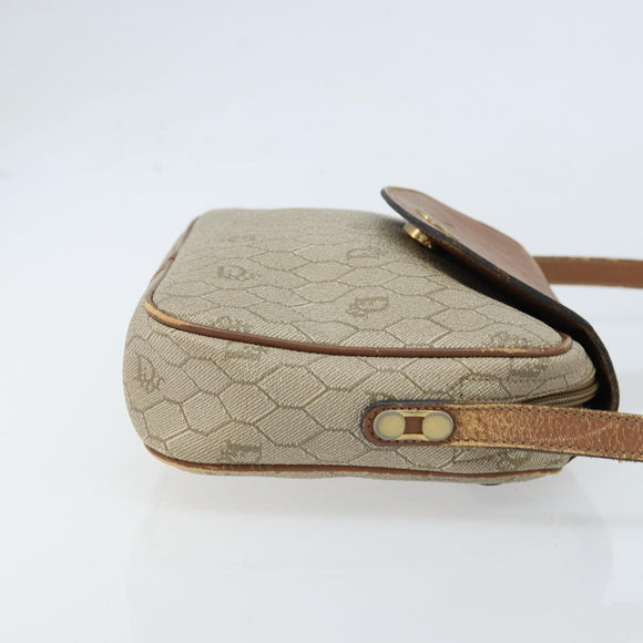 Christian Dior Honeycomb Canvas Umhängetasche PVC Beige Gold Auth ka2612