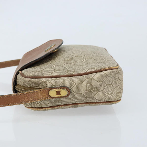 Christian Dior Honeycomb Canvas Umhängetasche PVC Beige Gold Auth ka2612