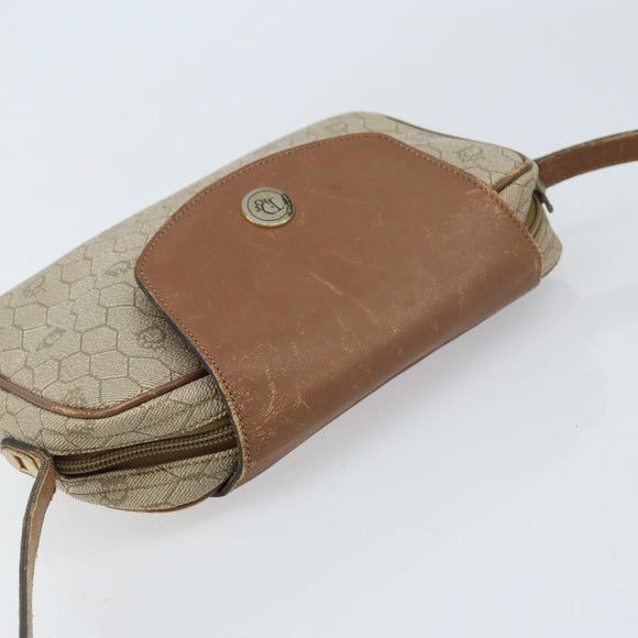 Christian Dior Honeycomb Canvas Umhängetasche PVC Beige Gold Auth ka2612