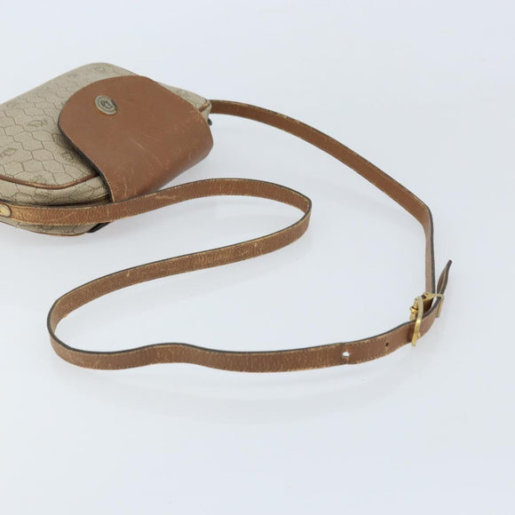 Christian Dior Honeycomb Canvas Umhängetasche PVC Beige Gold Auth ka2612