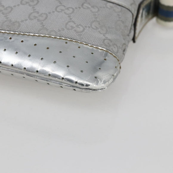 GUCCI GG Canvas Shoulder Bag Silver 147671 Auth ka2617