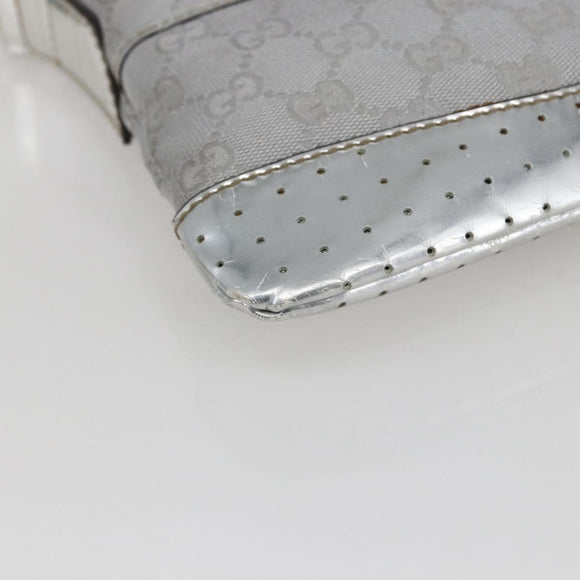 GUCCI GG Canvas Shoulder Bag Silver 147671 Auth ka2617