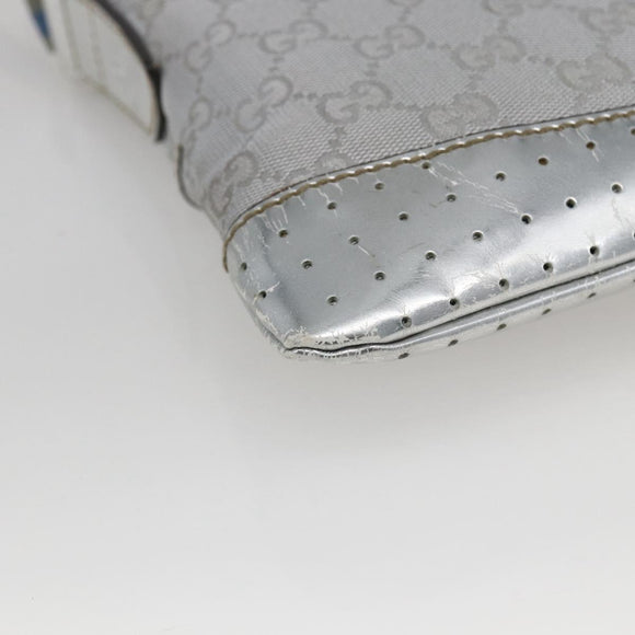 GUCCI GG Canvas Shoulder Bag Silver 147671 Auth ka2617