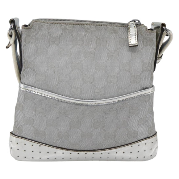 GUCCI GG Canvas Shoulder Bag Silver 147671 Auth ka2617