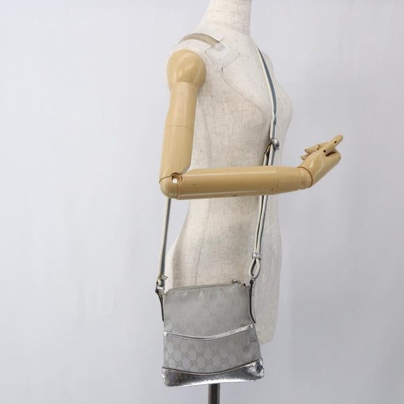 GUCCI GG Canvas Shoulder Bag Silver 147671 Auth ka2617