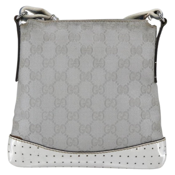 GUCCI GG Canvas Shoulder Bag Silver 147671 Auth ka2617