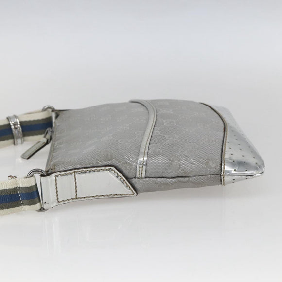 GUCCI GG Canvas Shoulder Bag Silver 147671 Auth ka2617
