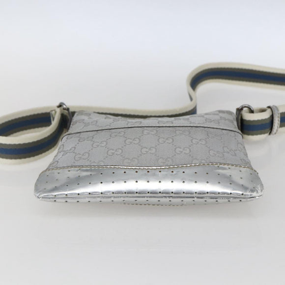 GUCCI GG Canvas Shoulder Bag Silver 147671 Auth ka2617