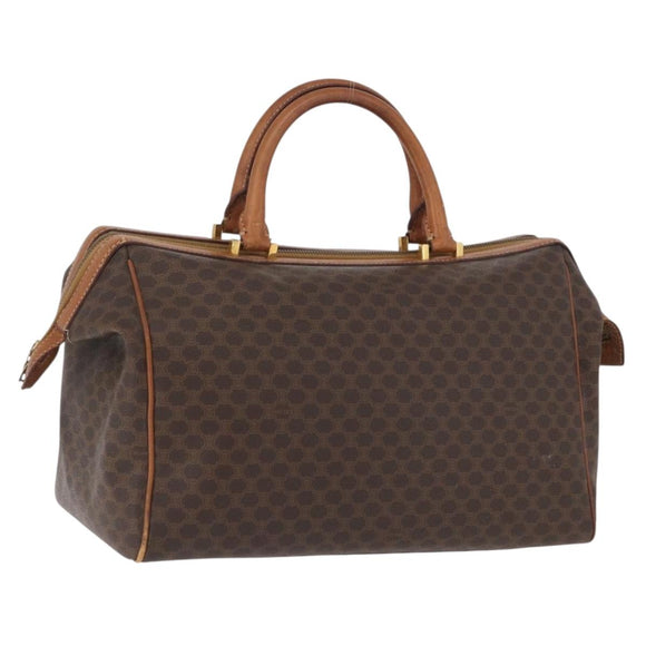 CELINE Macadam Canvas Boston Bag PVC Leather Brown Gold Auth ka2619