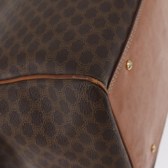 CELINE Macadam Canvas Boston Bag PVC Leather Brown Gold Auth ka2619