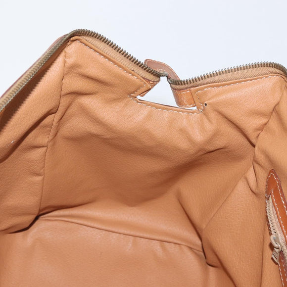 CELINE Macadam Canvas Boston Bag PVC Leather Brown Gold Auth ka2619