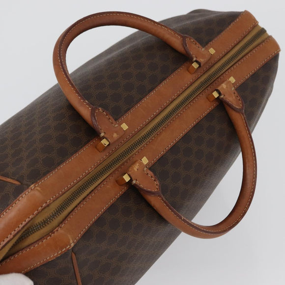 CELINE Macadam Canvas Boston Bag PVC Leather Brown Gold Auth ka2619