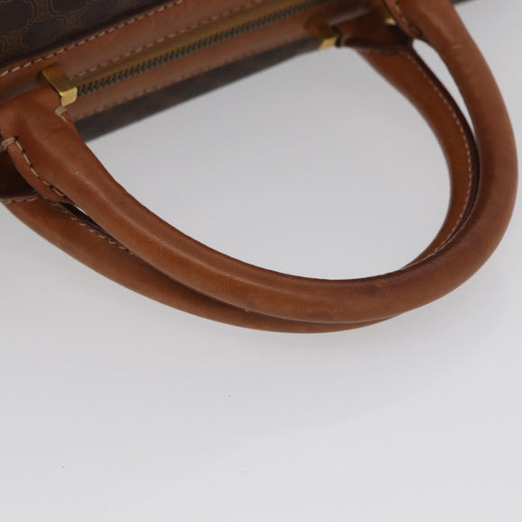 CELINE Macadam Canvas Boston Bag PVC Leather Brown Gold Auth ka2619