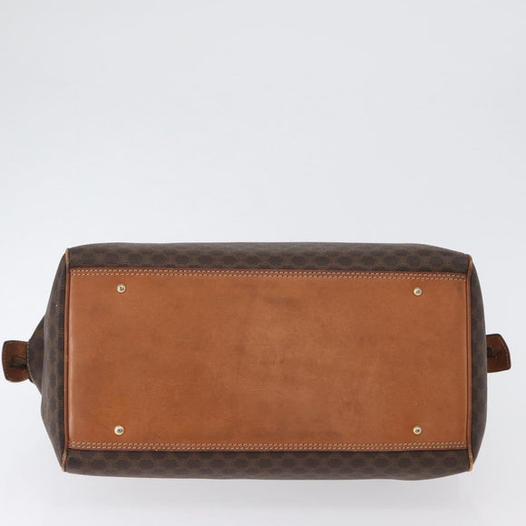 CELINE Macadam Canvas Boston Bag PVC Leather Brown Gold Auth ka2619
